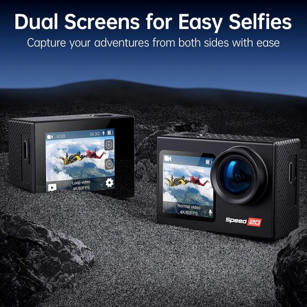 Action Camera 4K60FPS 20MP with Touch Screen EIS Remote Control 131 FT Underwater Camera 5X Zoom Support Video&Photo Editing External Microphone Vlog Camera
