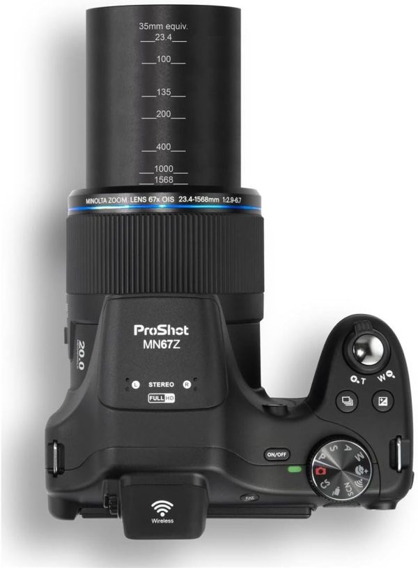 Minolta Pro Shot 20MP Digital Camera – 67x Optical Zoom, Full 1080p HD Video, Optical Image Stabilization, Wi-Fi, 3-inch Articulating LCD Screen, 27 Scene Modes – Includes 16GB SD Card (Black)