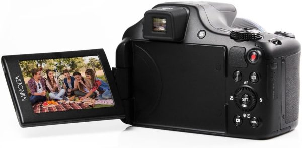 Minolta Pro Shot 20MP Digital Camera – 67x Optical Zoom, Full 1080p HD Video, Optical Image Stabilization, Wi-Fi, 3-inch Articulating LCD Screen, 27 Scene Modes – Includes 16GB SD Card (Black)