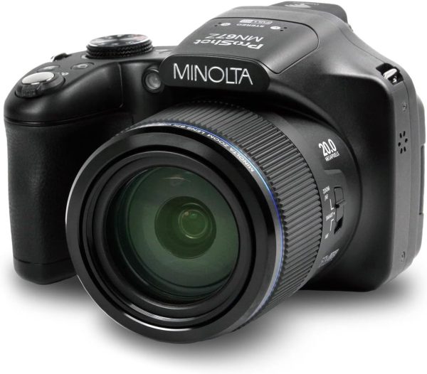 Minolta Pro Shot 20MP Digital Camera – 67x Optical Zoom, Full 1080p HD Video, Optical Image Stabilization, Wi-Fi, 3-inch Articulating LCD Screen, 27 Scene Modes – Includes 16GB SD Card (Black)